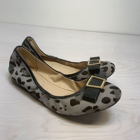 Womens Cole Haan Emory Bow Calf Hair Ballet Flats Size 7.5 B Gray - Picture 1 of 12